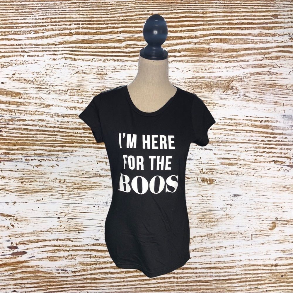 Tiff +Jen Halloween Black Short Sleeve “ I’m Here for the Booz” T-Shirt